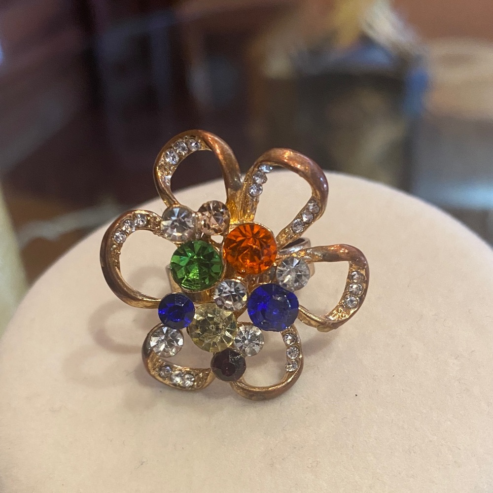 Multicolor Rhinestone Flower Ring - image 1